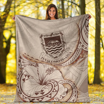 Tuvalu Premium Blanket - Hibiscus Flowers Vintage Style