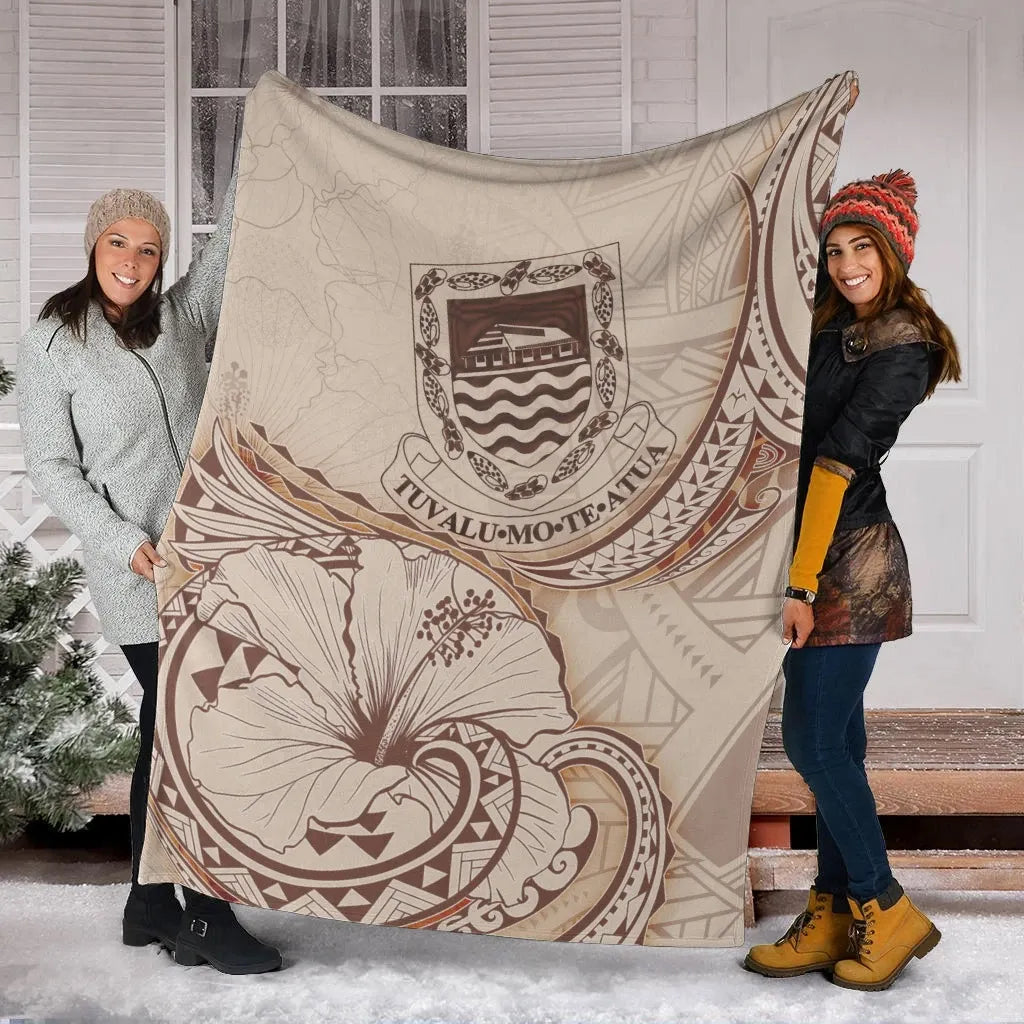 Tuvalu Premium Blanket - Hibiscus Flowers Vintage Style