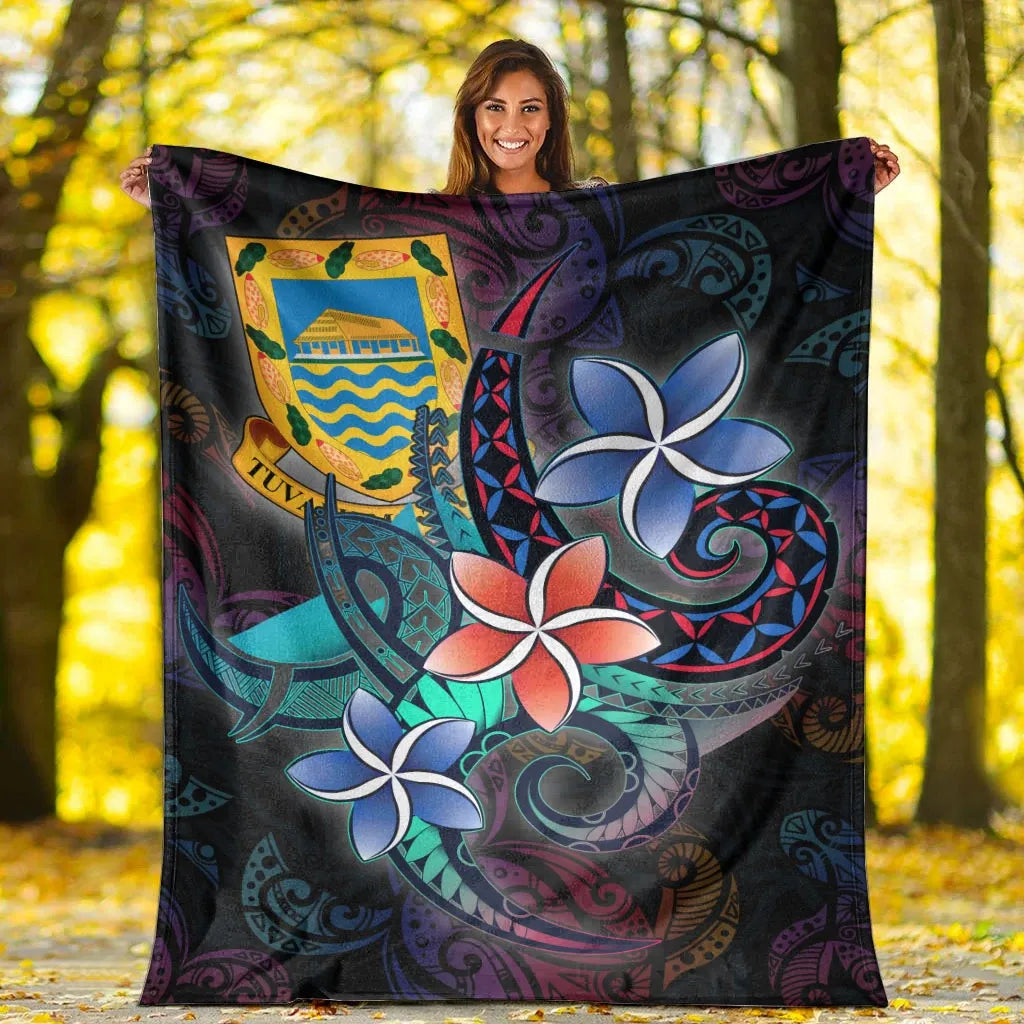 Tuvalu Premium Blanket - Plumeria Flowers Style