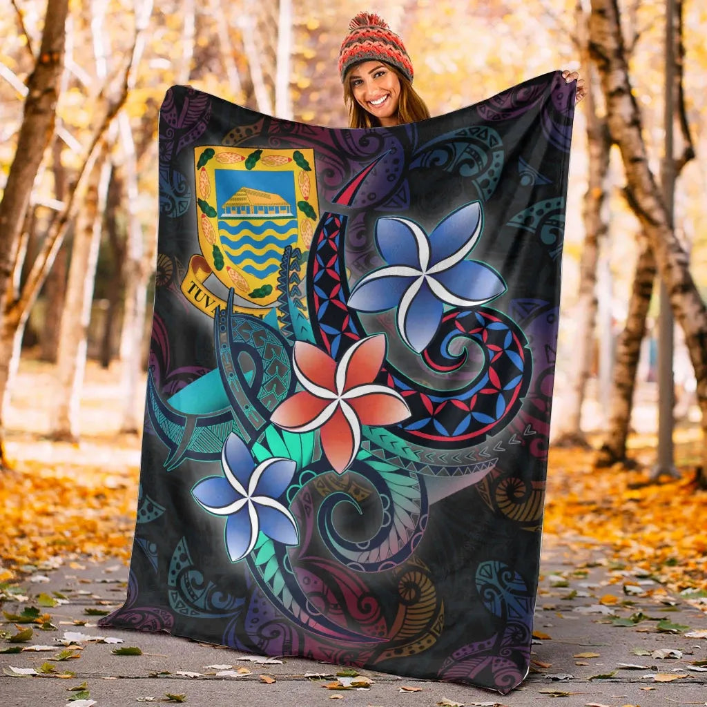 Tuvalu Premium Blanket - Plumeria Flowers Style