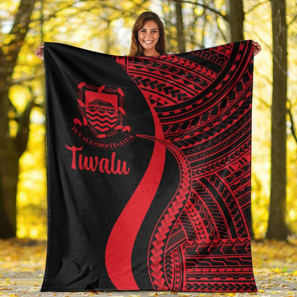 Tuvalu Premium Blanket - Red Polynesian Tentacle Tribal Pattern