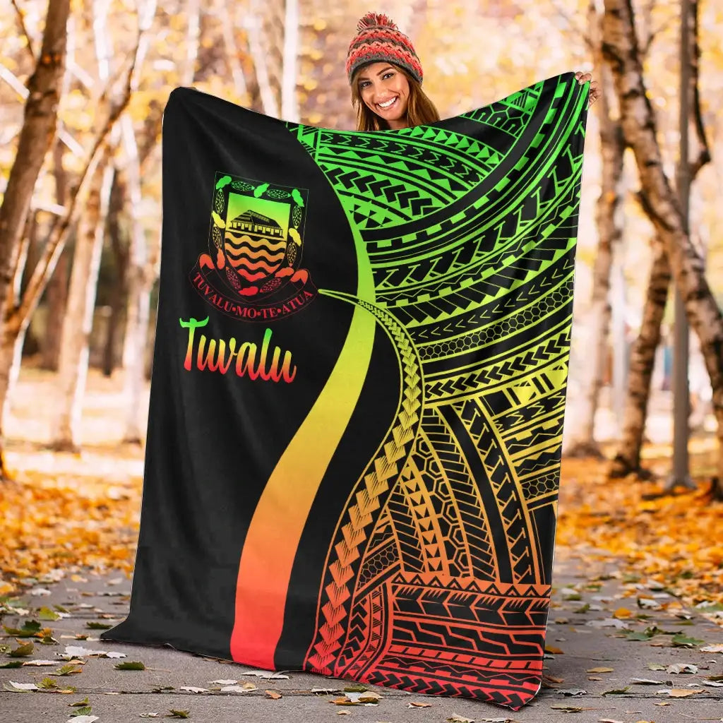 Tuvalu Premium Blanket - Reggae Polynesian Tentacle Tribal Pattern