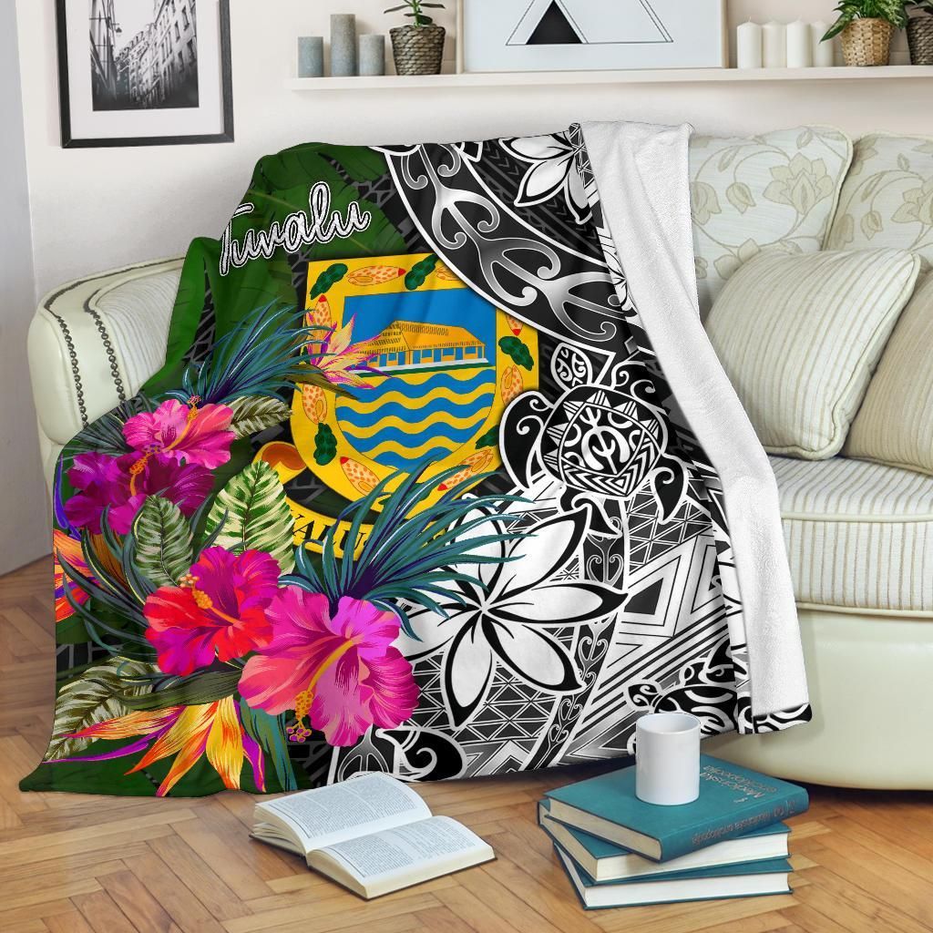 Tuvalu Premium Blanket - Turtle Plumeria Banana Leaf