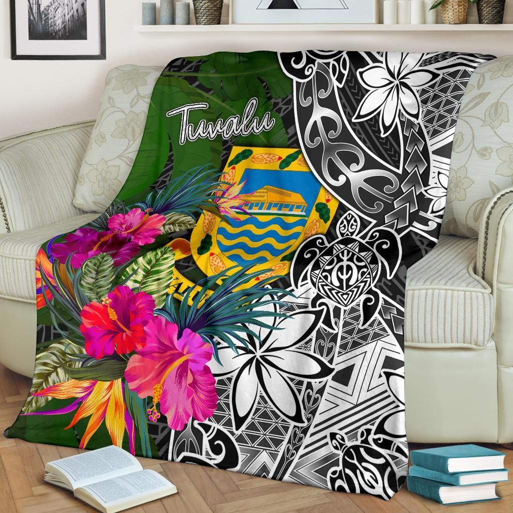 Tuvalu Premium Blanket - Turtle Plumeria Banana Leaf