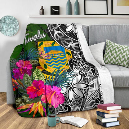 Tuvalu Premium Blanket - Turtle Plumeria Banana Leaf