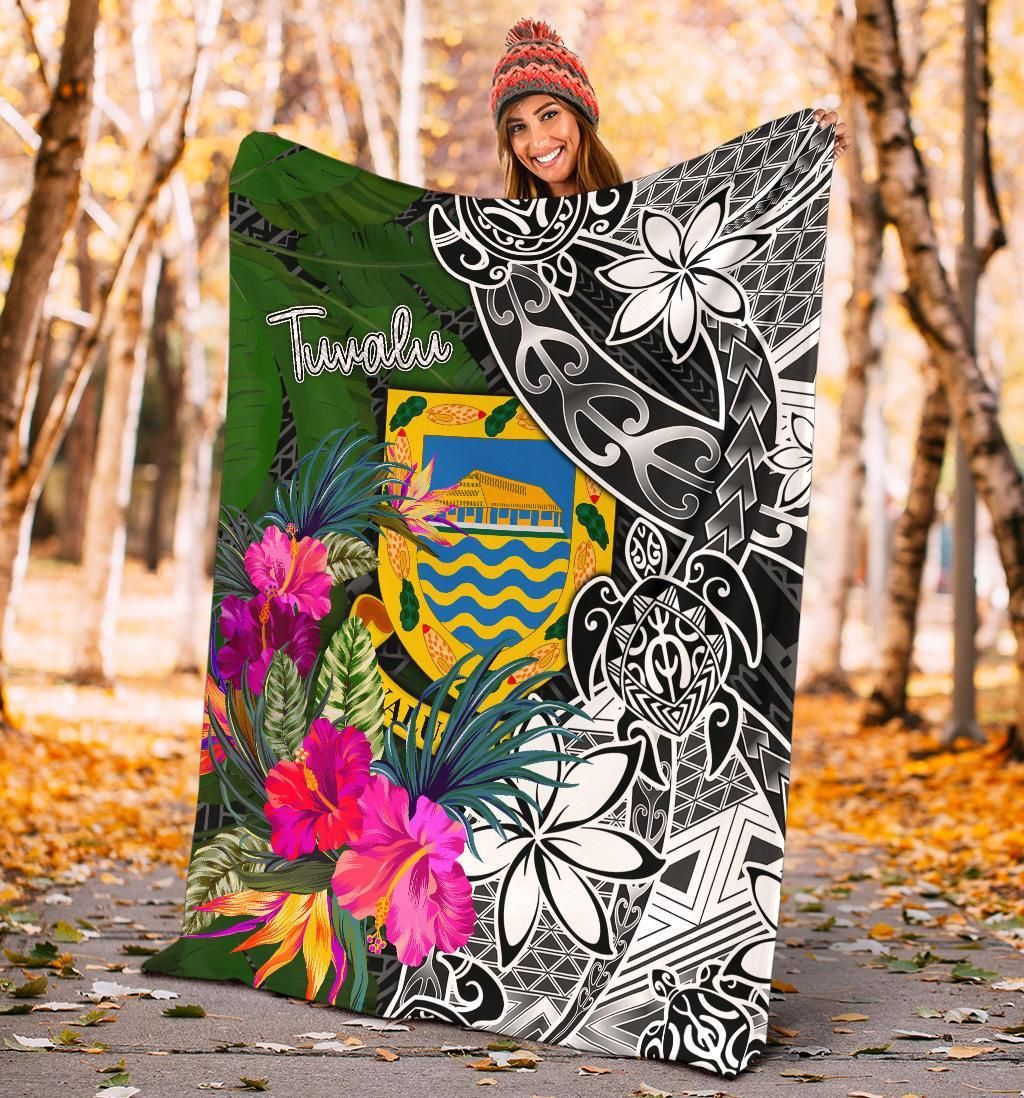 Tuvalu Premium Blanket - Turtle Plumeria Banana Leaf
