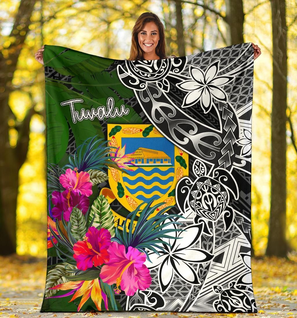 Tuvalu Premium Blanket - Turtle Plumeria Banana Leaf