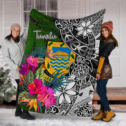 Tuvalu Premium Blanket - Turtle Plumeria Banana Leaf