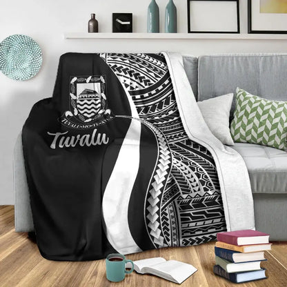 Tuvalu Premium Blanket - White Polynesian Tentacle Tribal Pattern