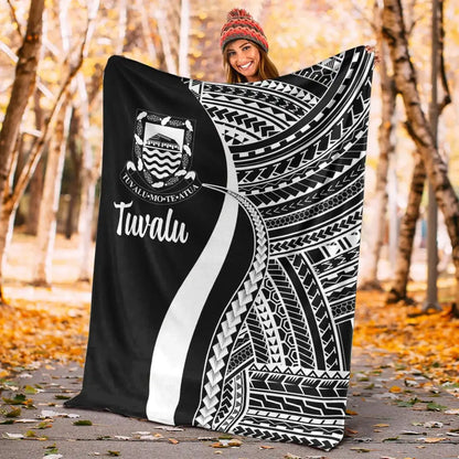 Tuvalu Premium Blanket - White Polynesian Tentacle Tribal Pattern