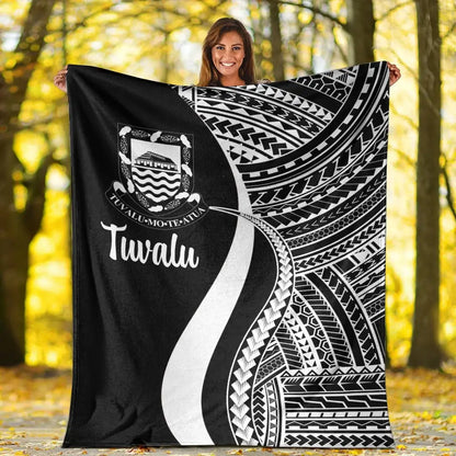 Tuvalu Premium Blanket - White Polynesian Tentacle Tribal Pattern