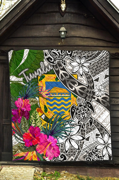 Tuvalu Premium Quilt White - Turtle Plumeria Banana Leaf
