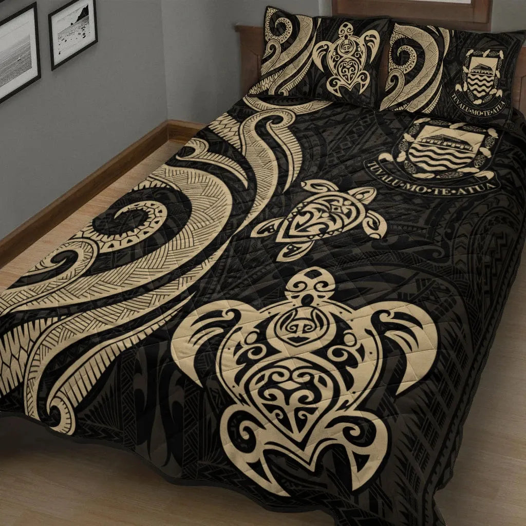 Tuvalu Quilt Bed Set - Gold Tentacle Turtle