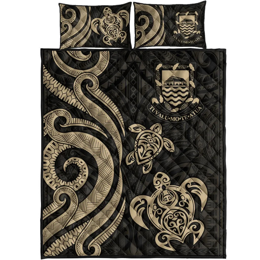 Tuvalu Quilt Bed Set - Gold Tentacle Turtle