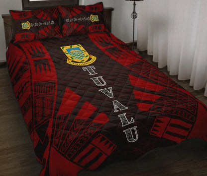 Tuvalu Quilt Bed Set - Tuvalu Coat Of Arms Red Tattoo Style
