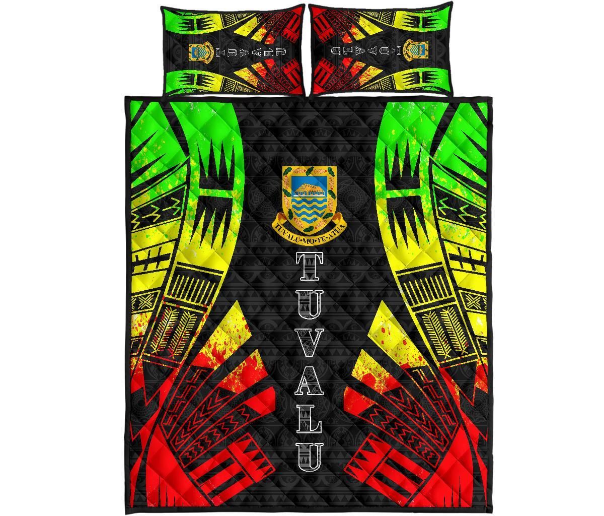 Tuvalu Quilt Bed Set - Tuvalu Coat Of Arms Reggae Tattoo Style