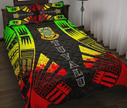 Tuvalu Quilt Bed Set - Tuvalu Coat Of Arms Reggae Tattoo Style