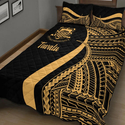Tuvalu Quilt Bed Set - Gold Polynesian Tentacle Tribal Pattern