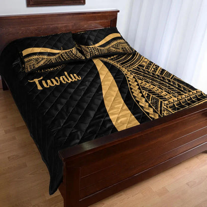 Tuvalu Quilt Bed Set - Gold Polynesian Tentacle Tribal Pattern