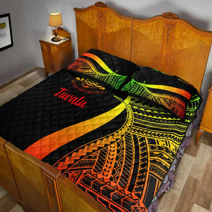 Tuvalu Quilt Bed Set - Reggae Polynesian Tentacle Tribal Pattern