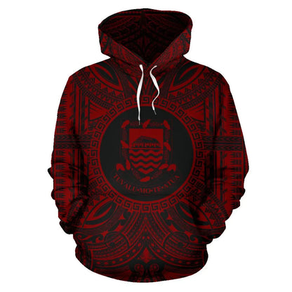 Tuvalu All Over Hoodie - Tuvalu Coat Of rms Polynesian Red Black