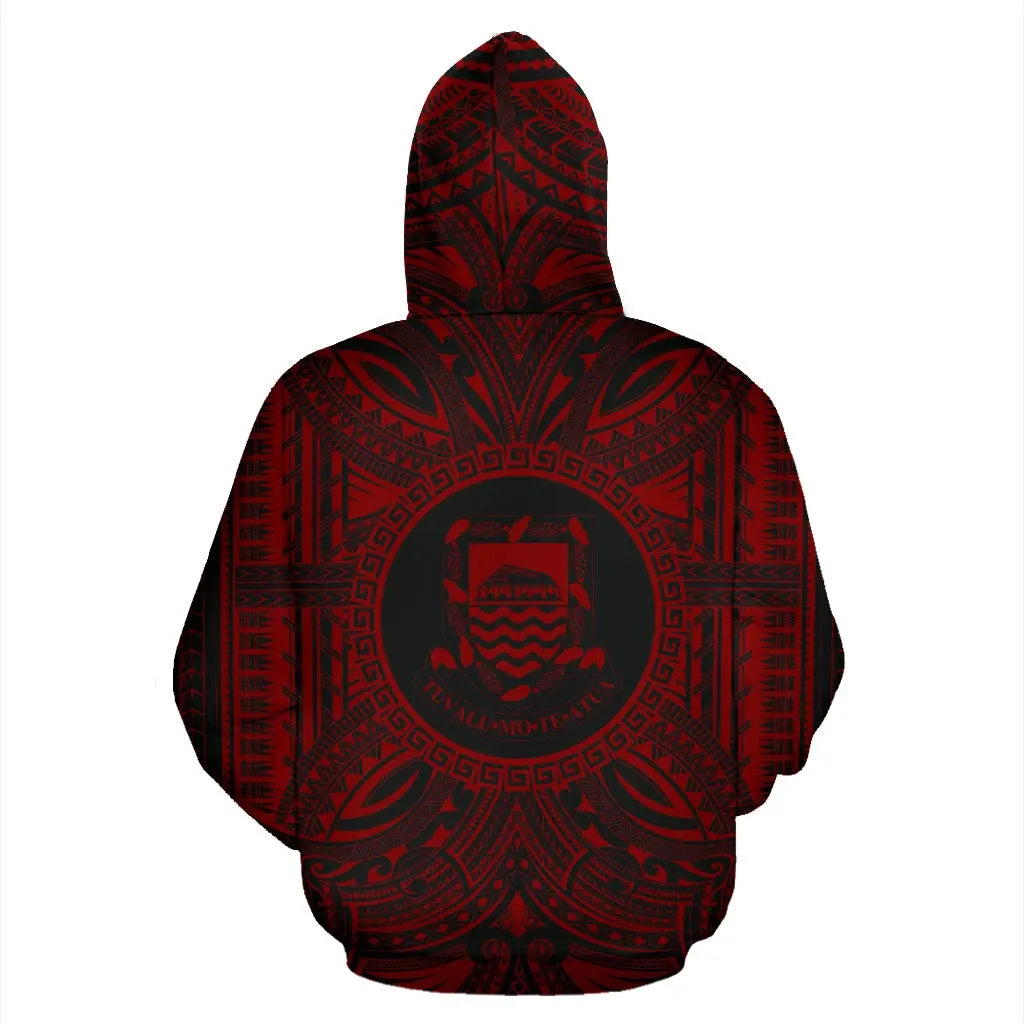 Tuvalu All Over Hoodie - Tuvalu Coat Of rms Polynesian Red Black