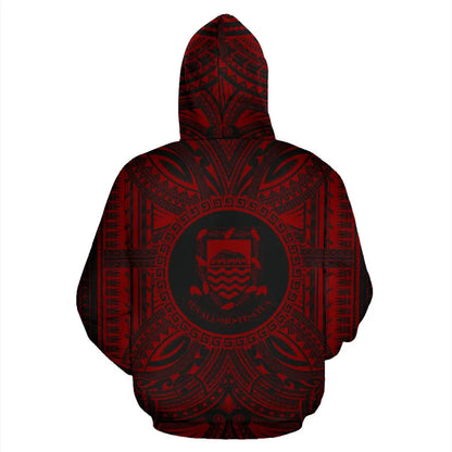 Tuvalu All Over Hoodie - Tuvalu Coat Of rms Polynesian Red Black