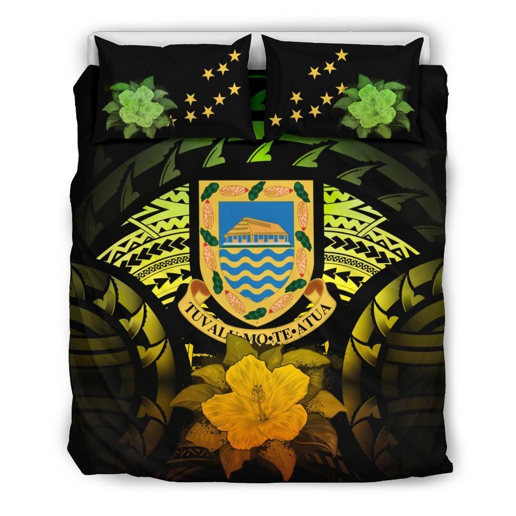 Tuvalu Duvet Cover Set - Tuvalu Coat Of Arms & Reggae Hibiscus
