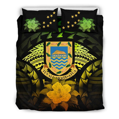 Tuvalu Duvet Cover Set - Tuvalu Coat Of Arms & Reggae Hibiscus