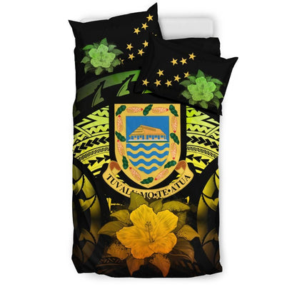 Tuvalu Duvet Cover Set - Tuvalu Coat Of Arms & Reggae Hibiscus