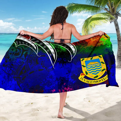 Tuvalu Sarong - Tropical Leaf Rainbow Color