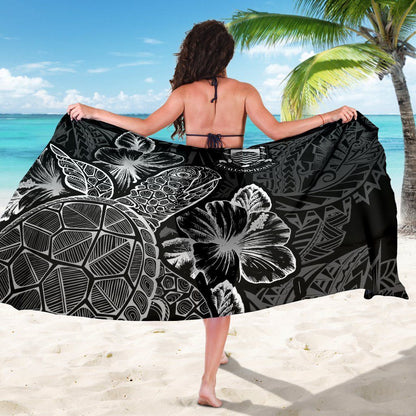 Tuvalu Sarong - Turtle Hibiscus Pattern Black