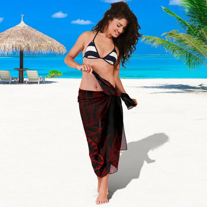 Tuvalu Sarong - Turtle Hibiscus Pattern Red