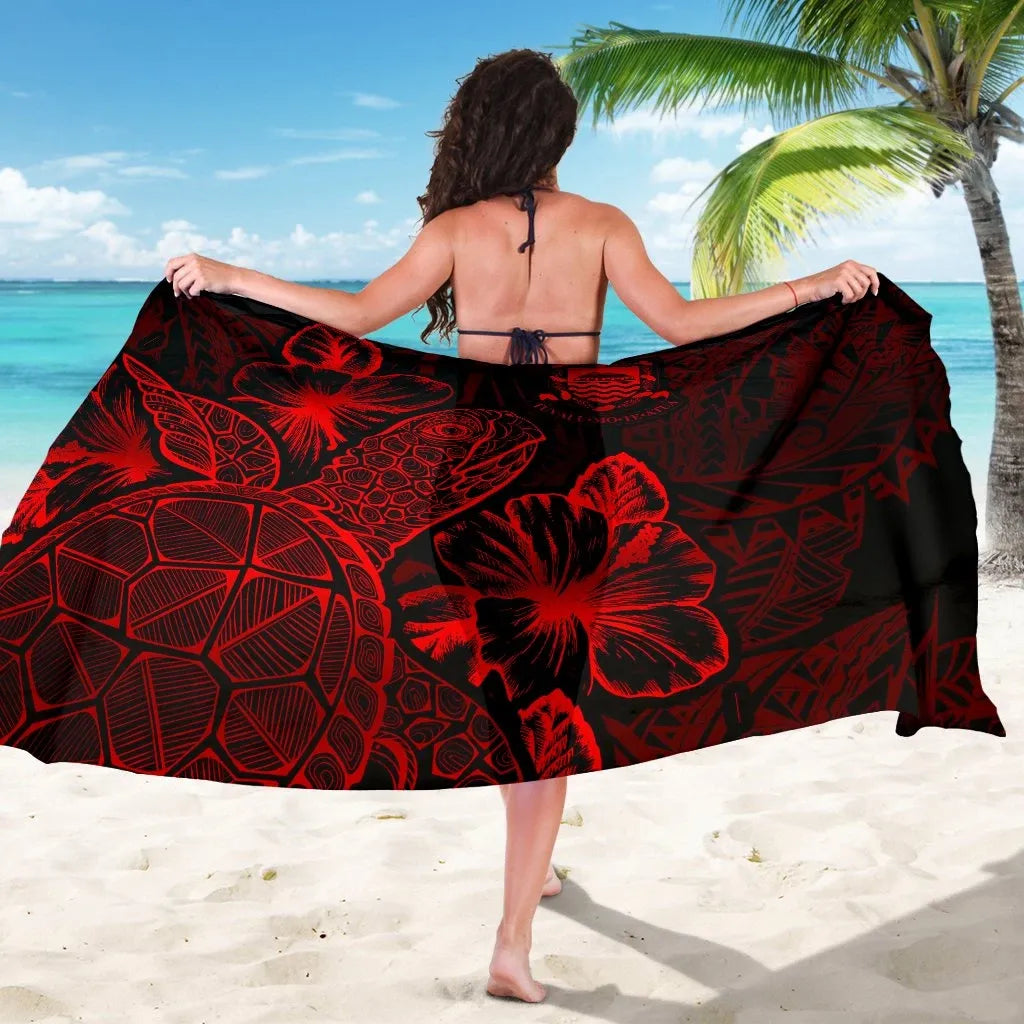 Tuvalu Sarong - Turtle Hibiscus Pattern Red