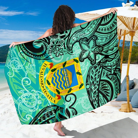 Tuvalu Sarong - Vintage Floral Pattern Green Color