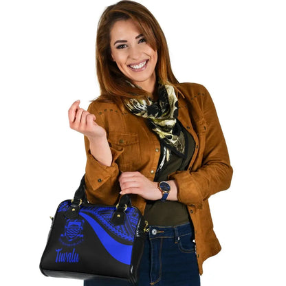 Tuvalu Shoulder Handbag - Blue Polynesian Tentacle Tribal Pattern