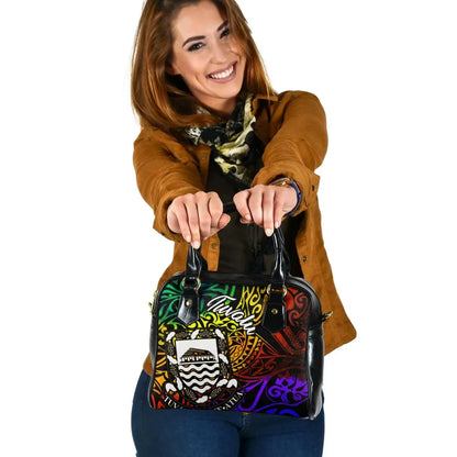 Tuvalu Shoulder Handbag - Rainbow Polynesian Pattern