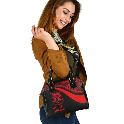 Tuvalu Shoulder Handbag - Red Polynesian Tentacle Tribal Pattern