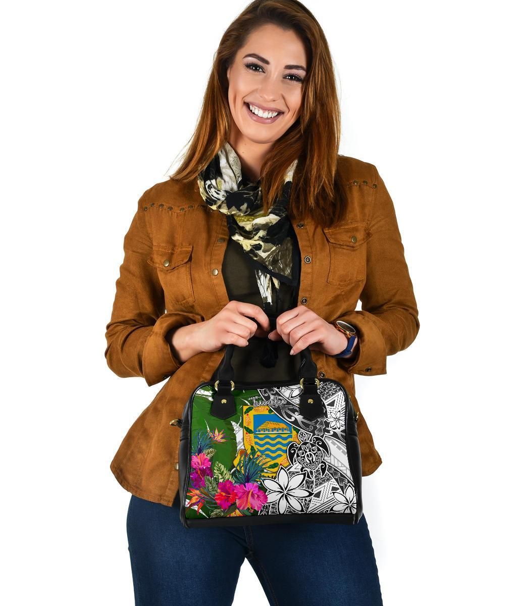 Tuvalu Shoulder Handbag White - Turtle Plumeria Banana Leaf