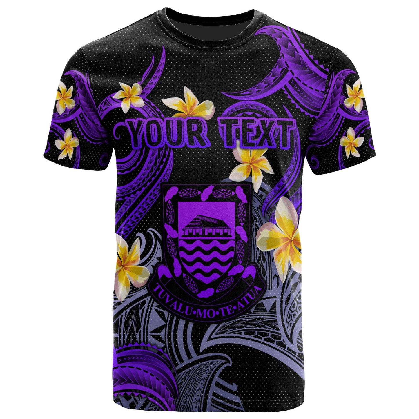 Tuvalu T-shirt - Custom Personalised Polynesian Waves with Plumeria Flowers (Purple)