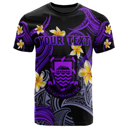 Tuvalu T-shirt - Custom Personalised Polynesian Waves with Plumeria Flowers (Purple)