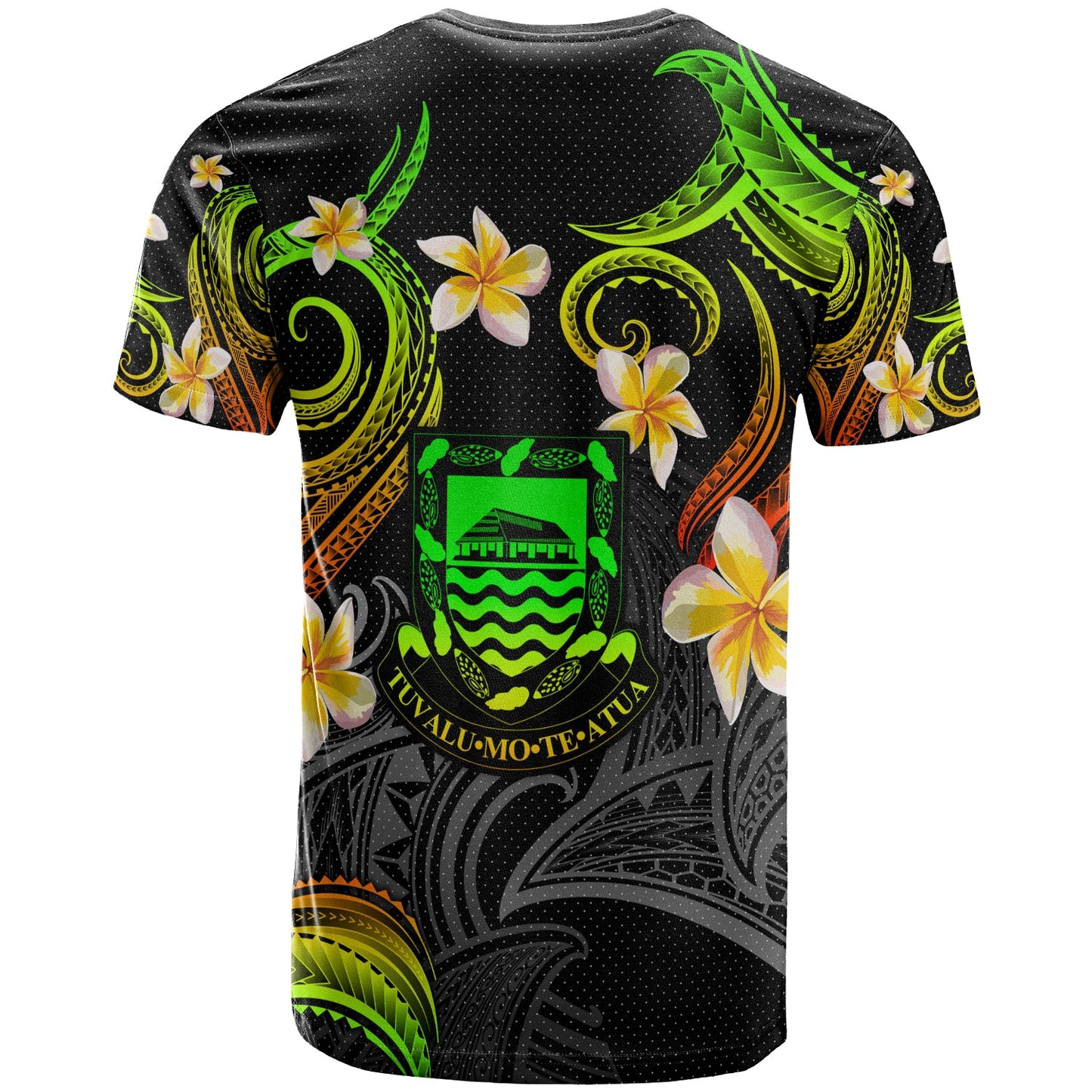 Tuvalu T-shirt - Custom Personalised Polynesian Waves with Plumeria Flowers (Reggae)