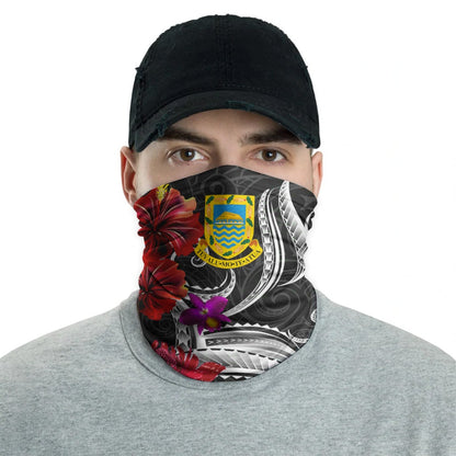 Tuvalu Neck Gaiter Tropical Flower with Polynesian Pattern