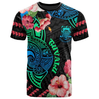 Tuvalu T-Shirt - Polynesian Pride with Hibicus Flower Tribal Pattern