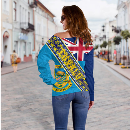 Tuvalu Off Shoulder Sweatshirt Flag And Coat Of Arms