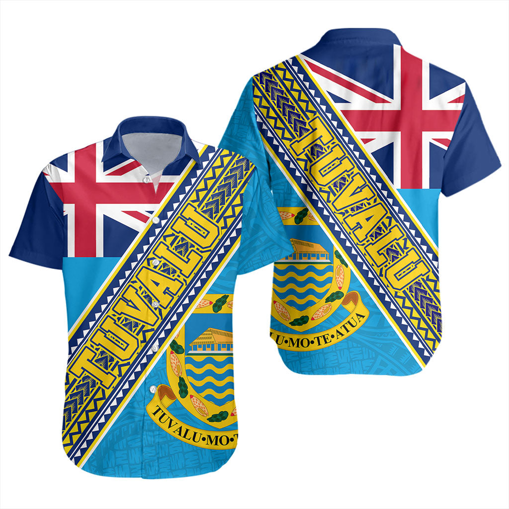 Tuvalu Short Sleeve Shirt Flag And Coat Of Arms