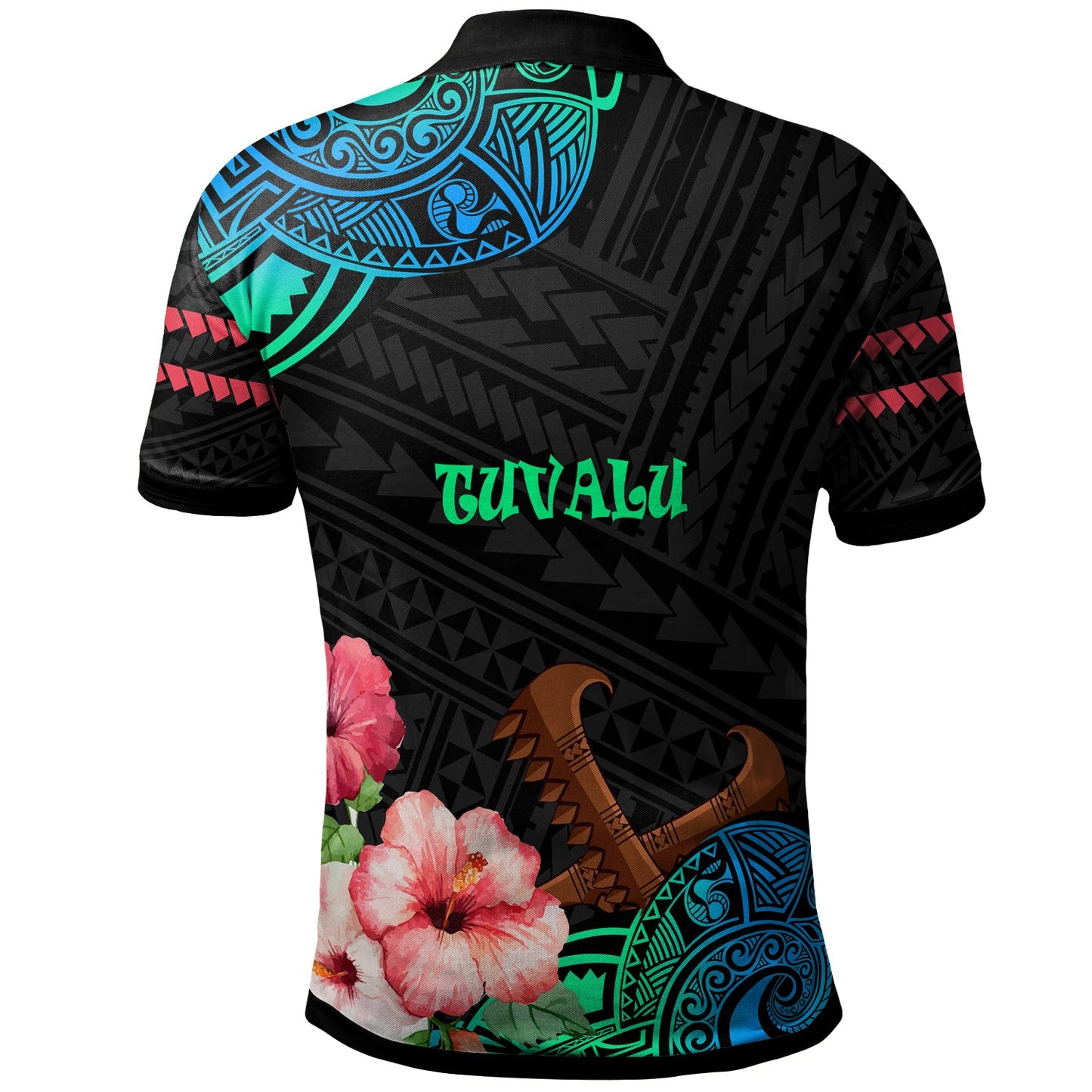 Tuvalu Polo Shirt - Polynesian Pride with Hibicus Flower Tribal Pattern