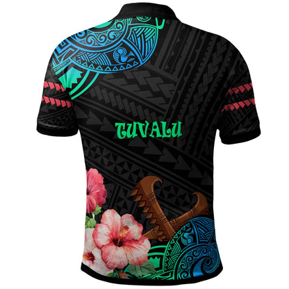Tuvalu Polo Shirt - Polynesian Pride with Hibicus Flower Tribal Pattern