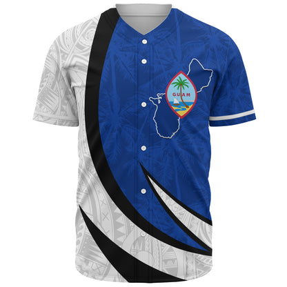 Guam Baseball Shirt Seal And Map Tribal Coconut Tree Pattern Circle Curve