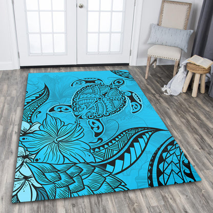 Hawaii Area Rug Tribal Turtle And Flowers Island Life